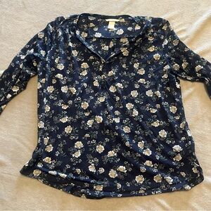 H&M Navy Floral Long Sleeve Top